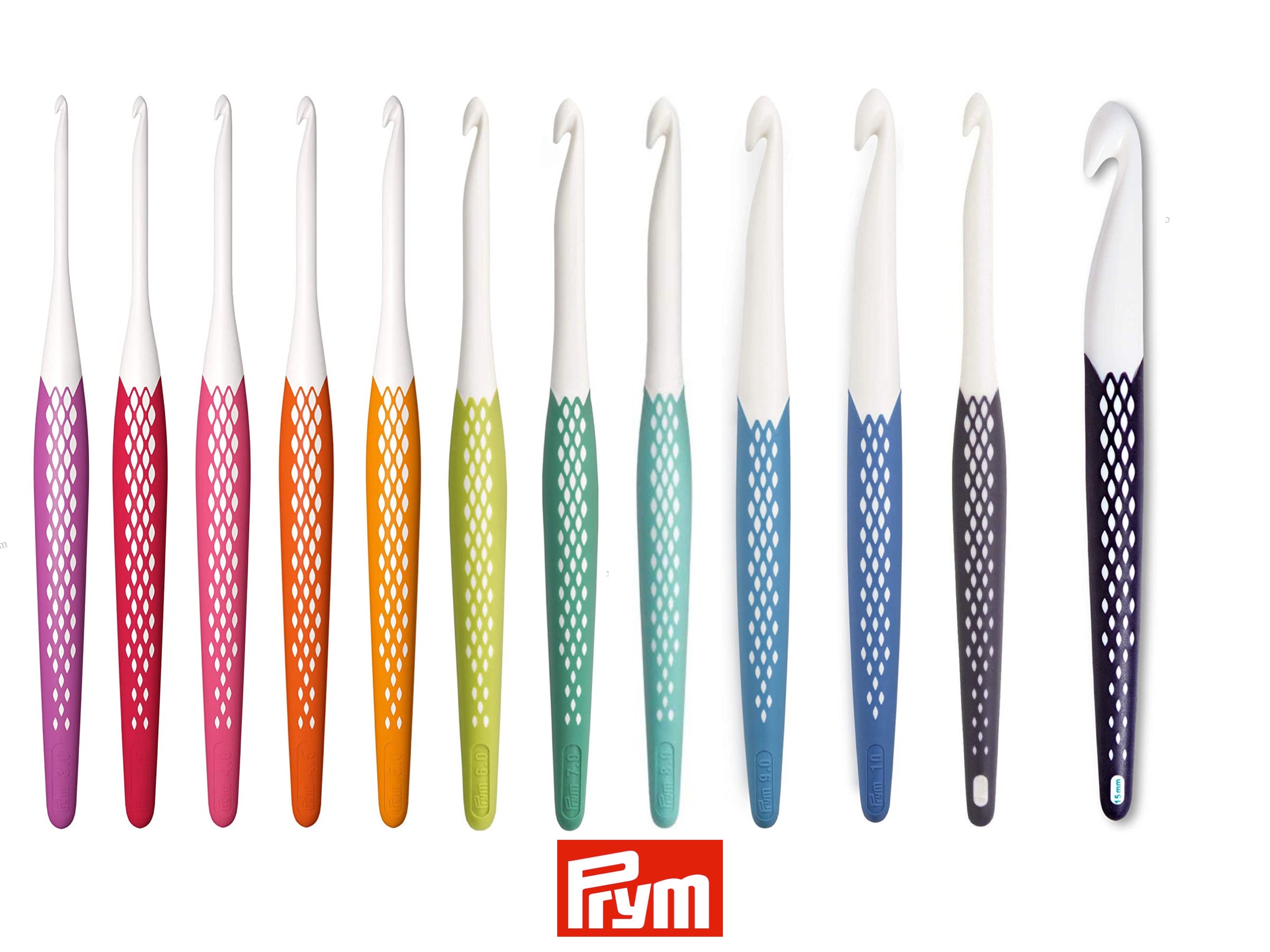 PRYM Ergonomic Crochet Hooks Soft Grip All Sizes 3mm to 15mm Knitting Wool  -  Denmark