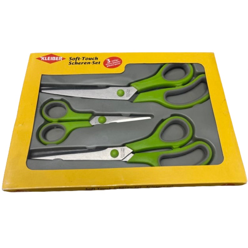 Kleiber 3 Piece Soft Touch Scissor Set Embroidery General Purpose Lime Green and Grey 画像 1