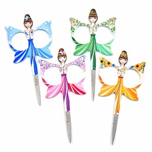 1 Pair Small Angel Embroidery Scissors - 4"/10cm Sharp Point Crafts Trim Threads - Green / Blue / Pink / Yellow
