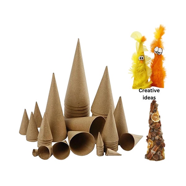 Coni creativi - Assortimenti da 8 cm a 50 cm. Decorazioni per feste artigianali, personalizza cartapesta