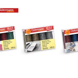 Gutermann Sewing Thread Sets Sparkly : 4 x 100m , 734366 Golds Silvers Reds Blues