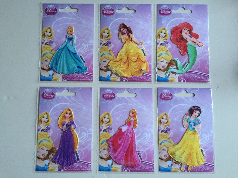 Disney Princesses Appliques Iron On Motifs Patches Ariel Cinderella Belle Snow White Aurora Rapunzel Brave Rapunzel 10cm x 5cm