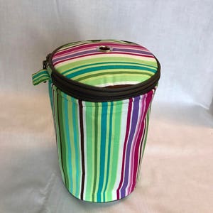 Yarn Holder Knitting Storage Ball of Wool  - Green Pink Purple Stripe Pattern