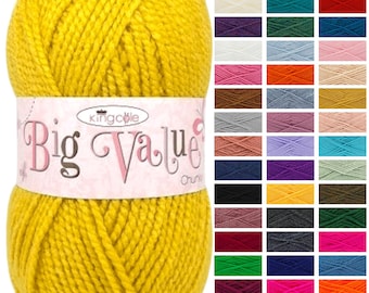 King Cole Big Value Chunky Acrylic Wool 100g Knitting Yarn - All Colours