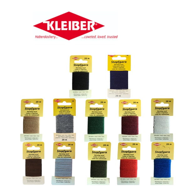 Cartes de laine à repriser Kleiber - 20 mètres - Raccommodage - Couture - Tricot - Fixation