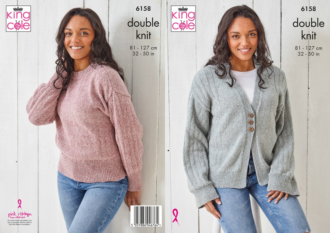 King Cole Knitting Pattern Sweater and Cardigan -knitted in Simply