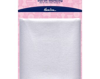 May include: White iron-on interfacing, 1 meter by 1 meter, medium weight. Ideal for cuffs, collars, facings, etc. Hemline brand.