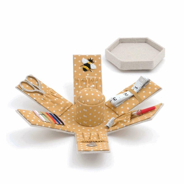 HobbyGift Sewing Kit - Victorian Appliqué Bee Design Storage Case - Scissors, Tape Measure, Needles for gifts for grandma