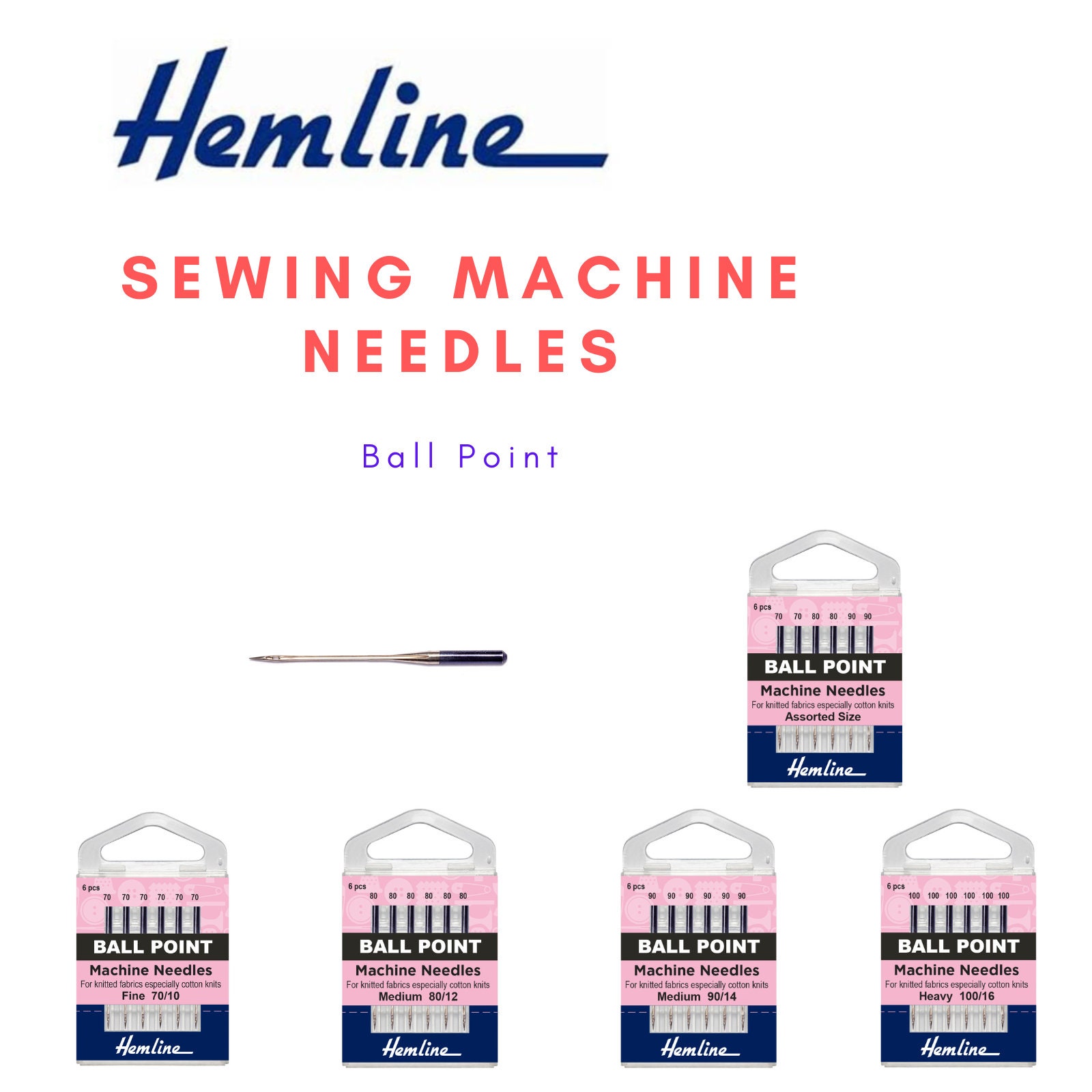 Hemline Nähnadeln Zum Sticken – Größen 5-10, Längeres Auge, 21 Nadeln Pro Packung