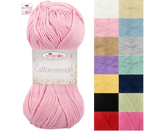 Hilo de lana para tejer a crochet King Cole Cottonsmooth DK de 100 g, 100 % algodón mercerizado