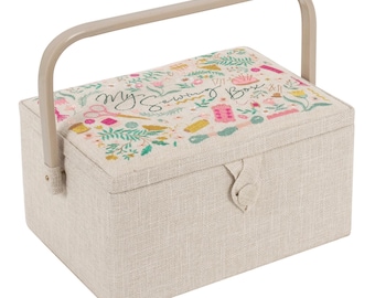 HobbyGift Sewing Box (M) Embroidered: My Sewing - Storage - Gift - Tray -Handle- craft, sewing, quilting knitting, Embroidery, detailed work