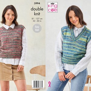 King Cole Pattern 5994 - Ladies - DK - Tank Tops - Knitting - V neck - Round