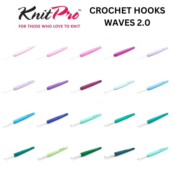 KnitPro WAVES Soft Feel Ergonomic Crochet Hook - All Sizes 2mm - 12mm Knitting