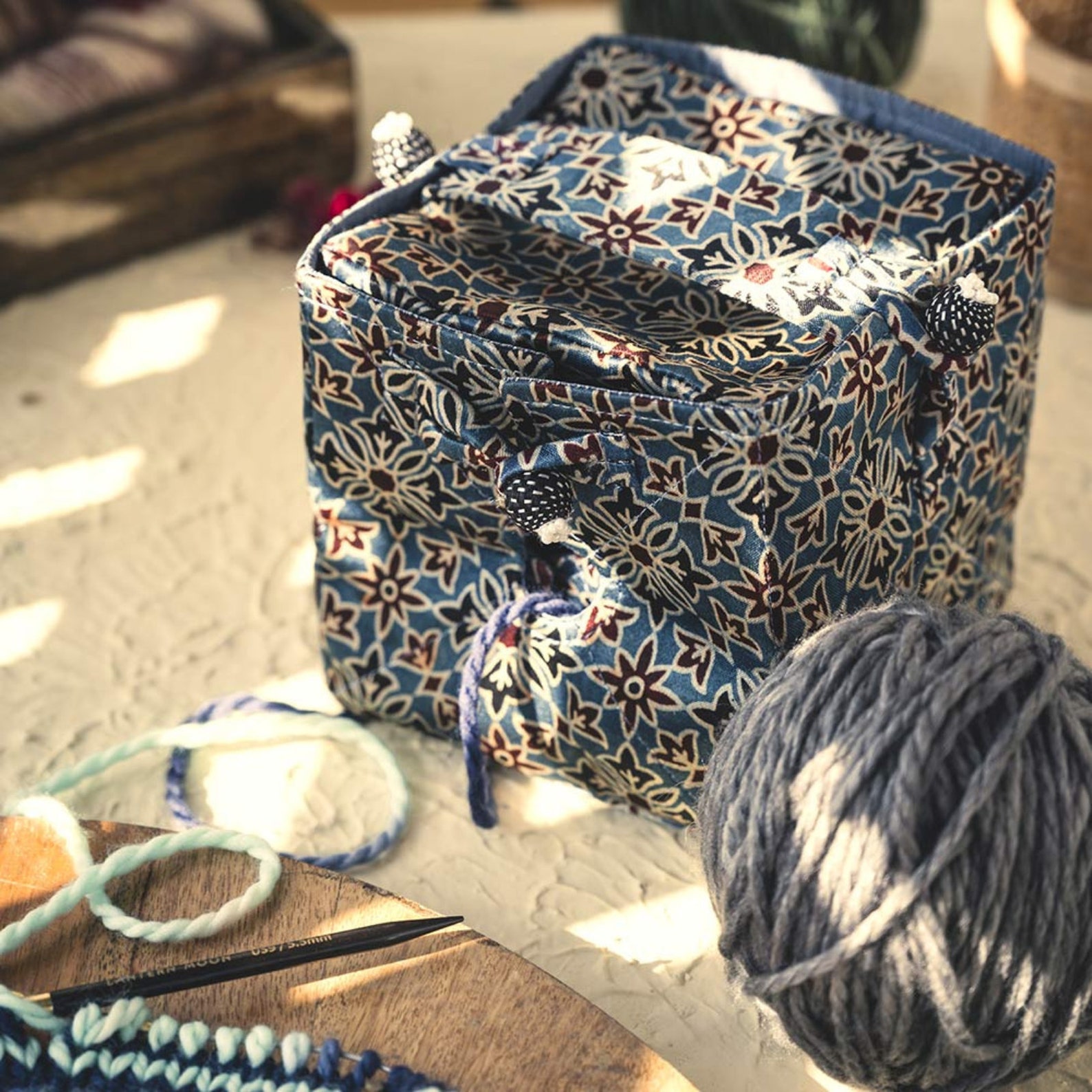 Lantern Moon Wool Storage Box Collapsible Holder Blue & Burgundy ...
