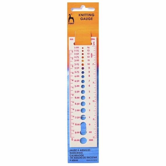 Pony Knitting Needle Gauge Ruler Imperial / Metric / US Sizes 12cm Ruler 