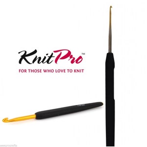 KnitPro Aluminium Gold Crochet Hook - Black Soft Grip Handle 0.50mm - 12mm