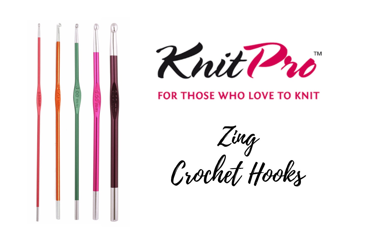 KnitPro Zing Single Pointed Crochet Hooks - All Sizes 2mm - 6mm