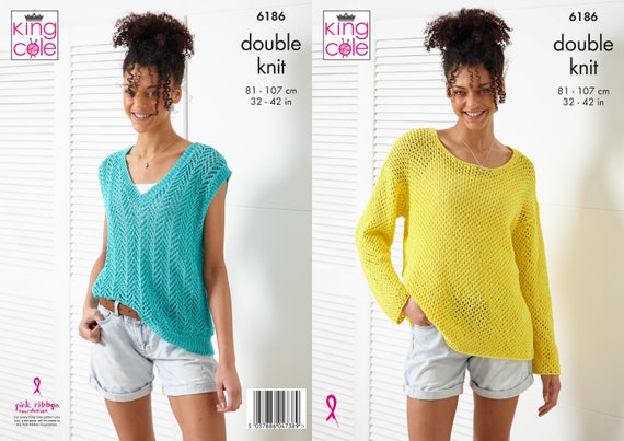 King Cole 5877 Maglieria modello donna rotondo e scollo a V Maglioni in Cottonsoft DK