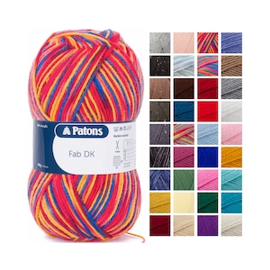 Patons FAB DK Double Knit Wool 100g - Filato per maglieria - Tutti i colori Lana per uncinetto Acrilico