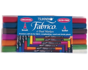Tsukineko Tuskineko Fabrico Dual-Tip Markers, Standard (Pack of 6)