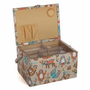 HobbyGift Large Sewing Basket Sloth Design Fabric Box Storage zdjęcie 2