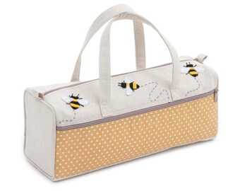 HobbyGift Hardback Knitting Pin & Crochet Hook Case – Linen Bee Design, Empty, Beige