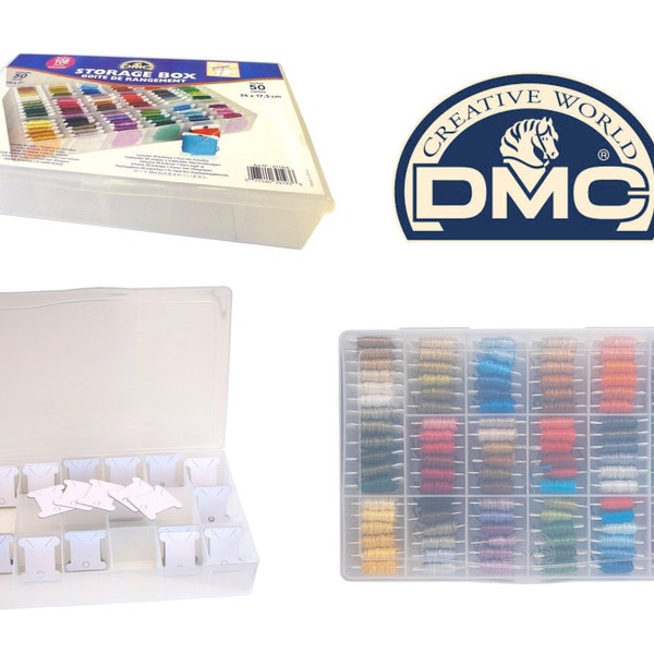 DMC Storage Box for Floss/Embroidery Thread Bobbins+ 50 Free Bobbins - Holds 108 Skeins