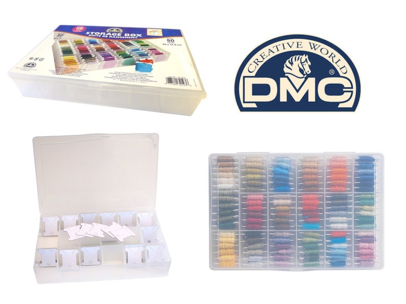 DMC Storage Box for Floss/Embroidery Thread Bobbins 50 Free Bobbins Holds 108 Skeins image 1