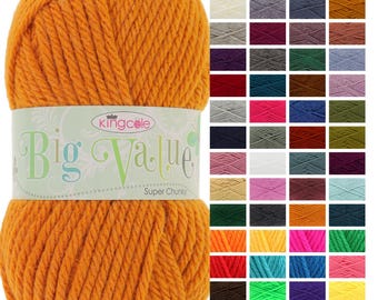 Hilo de lana acrílica King Cole Big Value Super Chunky, ovillo de 100 g (todos los colores)