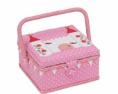 HobbyGift Small Sewing Box - Square - Embroidered Fantasy Castle - Crafts Sewing