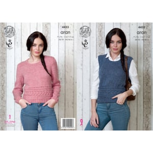 King Cole Knitting Pattern Big Value Aran - Slipover and Sweater 4433 ...