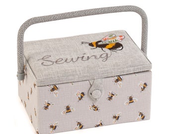 HobbyGift Sewing Box (M) - Embroidered Lid - Bees - Sewing Bee - MRME\587.2