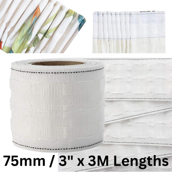 Premium Strong Curtain Heading Header Tape - 75mm / 3" - Pencil Pleat - Order in 3m lengths or 50m Roll