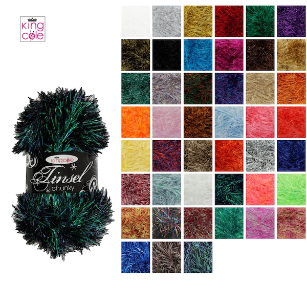 King Cole Tinsel Chunky Yarn / Wool 50g Balls - All Colours - Christmas Crochet Knitting Bulky