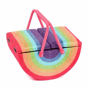 HobbyGift Wicker Sewing Box - Twin Lid - Rainbow - Crafts Sewing - Sewing Bee