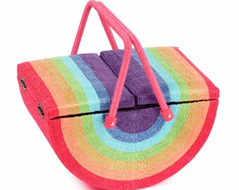 HobbyGift Wicker Nähkasten - Twin Deckel - Regenbogen - Basteln Nähen - Sewing Bee