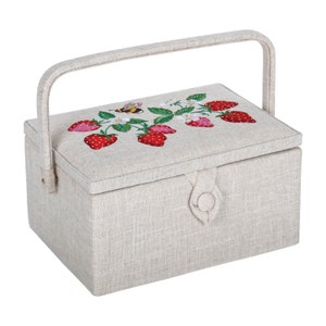 HobbyGift Sewing Box (M) Embroidered - Natural Strawberries - Storage - Gift