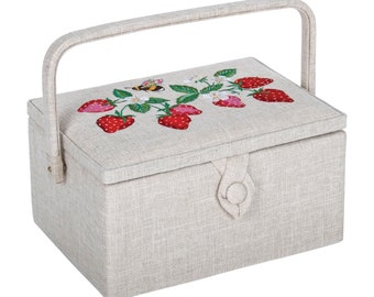 HobbyGift Sewing Box (M) Embroidered - Natural Strawberries - Storage - Gift