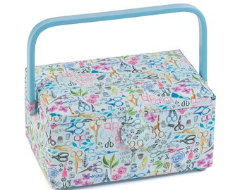 HobbyGift Caja de costura (M) - Rectángulo - Tijeras de costura - Almacenamiento - Cesta - Mango