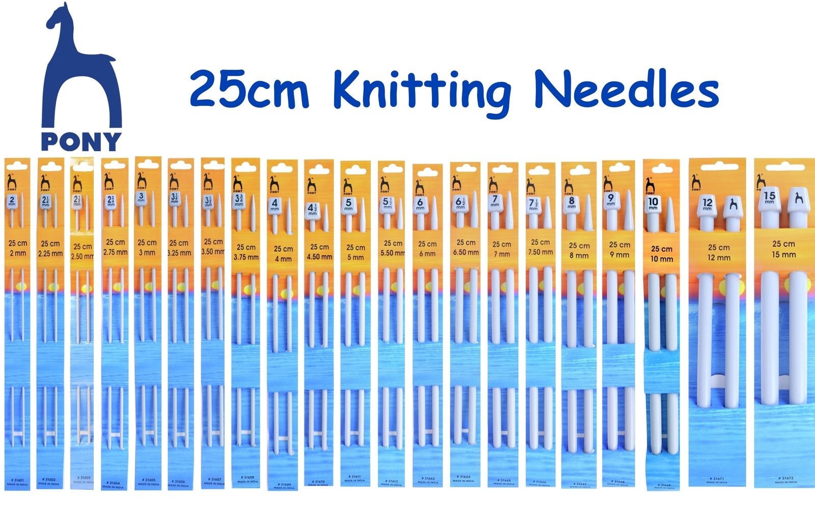 Pony Single Ended Classic Knitting Needles 25cm x 2.50mm 