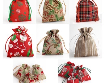 Christmas Hessian Drawstring Favour Bags Wedding Linen Fabric Gift Bag Pouch