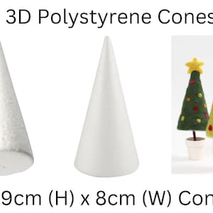 20cm Height x 8cm Width Polystyrene Styrofoam Cone Shape Festive Christmas Trees Craft Unicorn decorate Figures perfect for Needle Felting