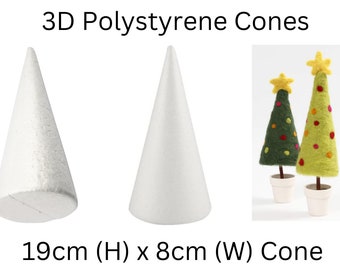 20cm Height x 8cm Width Polystyrene Styrofoam Cone Shape Festive Christmas Trees Craft Unicorn decorate Figures perfect for Needle Felting