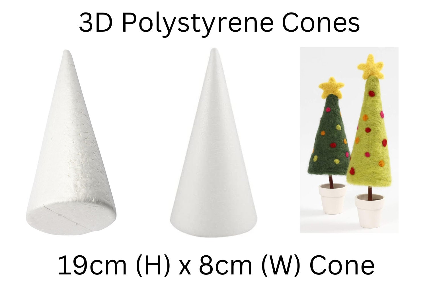 20cm Height X 8cm Width Polystyrene Styrofoam Cone Shape Festive