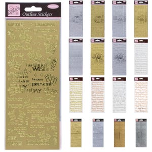 Pegatinas de contorno de Anitas - Surtido de feliz cumpleaños - Manualidades con tarjetas para scrapbooking - Costura, acolchado, tejido, bordado, trabajos detallados
