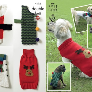 King Cole Knitting Pattern Christmas Dog Coats Double Knit DK - 4115