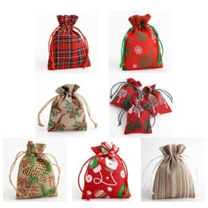 Sacs de cadeaux de Noël en toile de jute avec cordon de serrage, pochette cadeau en tissu de lin pour mariage