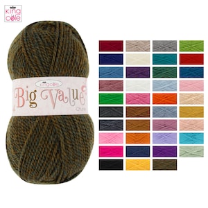 King Cole Big Value Chunky Acrylic Wool 100g Knitting Yarn - All Colours