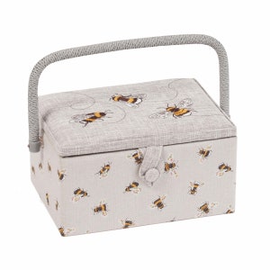 HobbyGift Medium Sewing Basket - Embroidered Bee Design - High Quality Storage Box