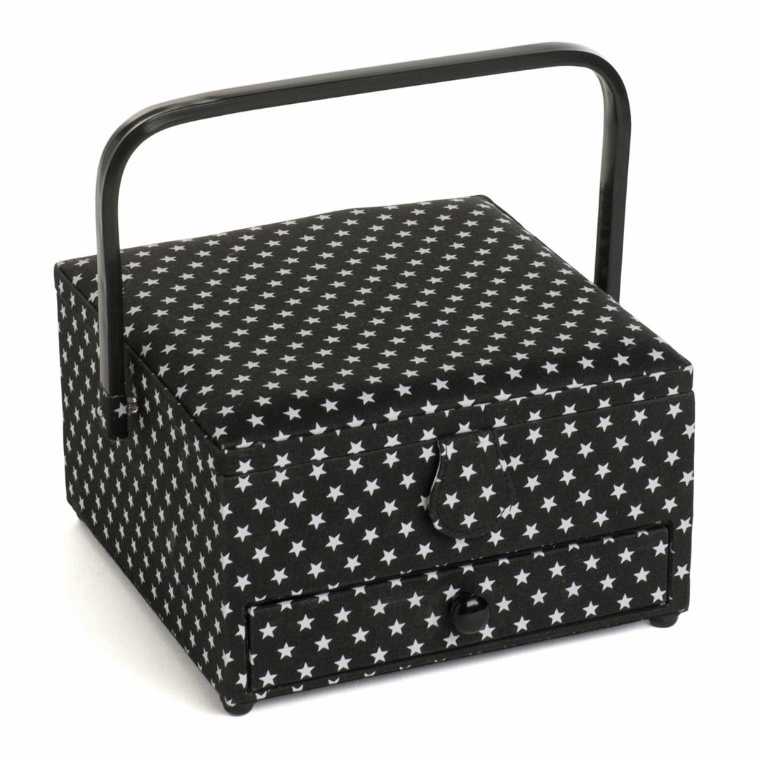 Hobbygift Large Sewing Basket Box Square With Drawer Black Etsy